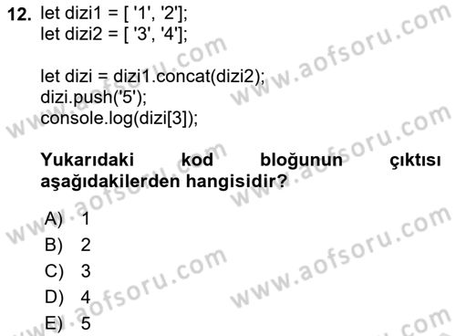 Web Arayüz Programlama Dersi 2024 - 2025 Yılı Yaz Okulu Sınav Soruları 12. Soru