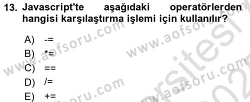 Web Arayüz Programlama Dersi 2024 - 2025 Yılı Yaz Okulu Sınav Soruları 13. Soru