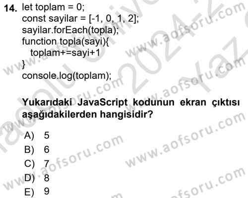 Web Arayüz Programlama Dersi 2024 - 2025 Yılı Yaz Okulu Sınav Soruları 14. Soru