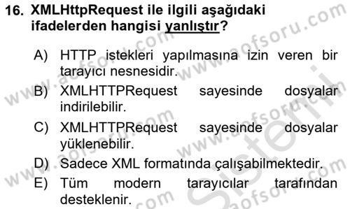 Web Arayüz Programlama Dersi 2024 - 2025 Yılı Yaz Okulu Sınav Soruları 16. Soru