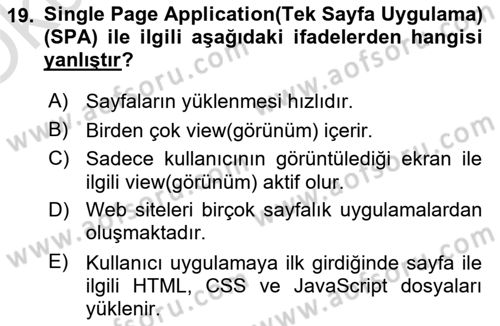 Web Arayüz Programlama Dersi 2024 - 2025 Yılı Yaz Okulu Sınav Soruları 19. Soru