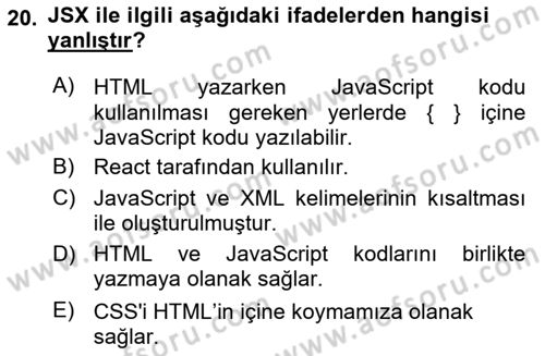 Web Arayüz Programlama Dersi 2024 - 2025 Yılı Yaz Okulu Sınav Soruları 20. Soru