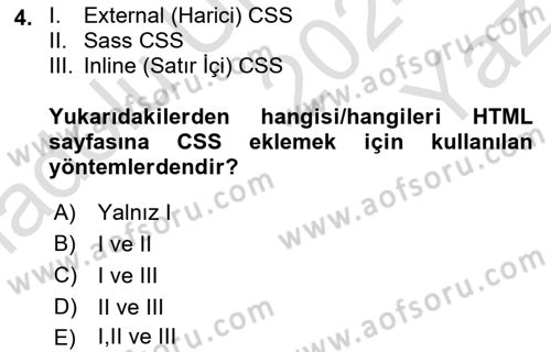 Web Arayüz Programlama Dersi 2024 - 2025 Yılı Yaz Okulu Sınav Soruları 4. Soru