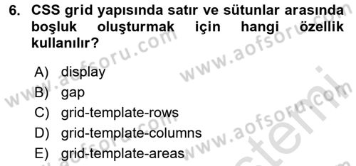 Web Arayüz Programlama Dersi 2024 - 2025 Yılı Yaz Okulu Sınav Soruları 6. Soru