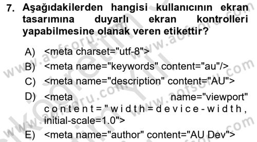 Web Arayüz Programlama Dersi 2024 - 2025 Yılı Yaz Okulu Sınav Soruları 7. Soru