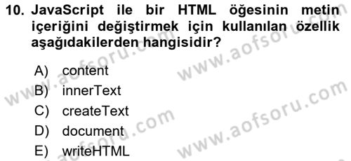 Web Arayüz Programlama Dersi 2025 - 2026 Yılı (Final) Dönem Sonu Sınav Soruları 10. Soru