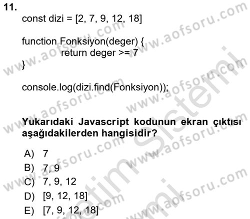 Web Arayüz Programlama Dersi 2025 - 2026 Yılı (Final) Dönem Sonu Sınav Soruları 11. Soru