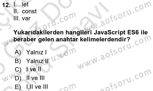 Web Arayüz Programlama Dersi 2025 - 2026 Yılı (Final) Dönem Sonu Sınav Soruları 12. Soru