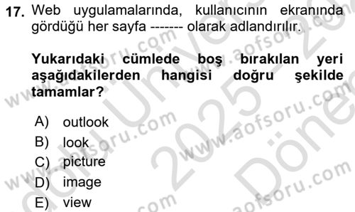 Web Arayüz Programlama Dersi 2025 - 2026 Yılı (Final) Dönem Sonu Sınav Soruları 17. Soru