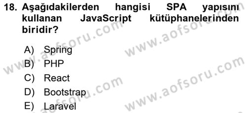 Web Arayüz Programlama Dersi 2025 - 2026 Yılı (Final) Dönem Sonu Sınav Soruları 18. Soru