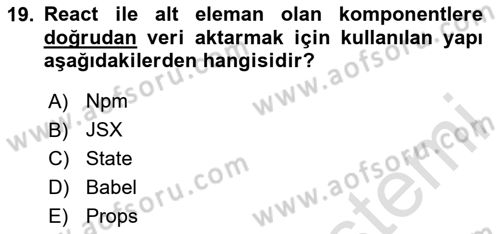 Web Arayüz Programlama Dersi 2025 - 2026 Yılı (Final) Dönem Sonu Sınav Soruları 19. Soru
