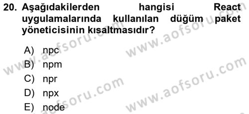 Web Arayüz Programlama Dersi 2025 - 2026 Yılı (Final) Dönem Sonu Sınav Soruları 20. Soru