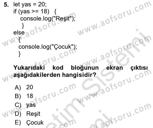 Web Arayüz Programlama Dersi 2025 - 2026 Yılı (Final) Dönem Sonu Sınav Soruları 5. Soru