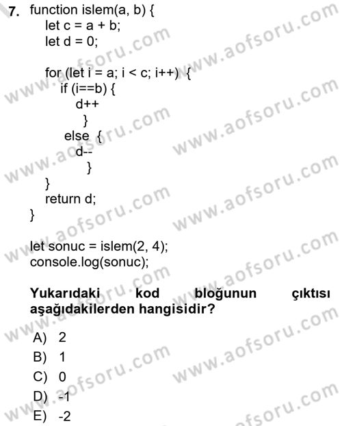 Web Arayüz Programlama Dersi 2025 - 2026 Yılı (Final) Dönem Sonu Sınav Soruları 7. Soru