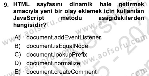 Web Arayüz Programlama Dersi 2025 - 2026 Yılı (Final) Dönem Sonu Sınav Soruları 9. Soru