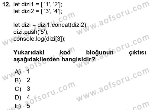 Web Arayüz Programlama Dersi 2025 - 2026 Yılı Yaz Okulu Sınav Soruları 12. Soru
