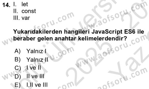 Web Arayüz Programlama Dersi 2025 - 2026 Yılı Yaz Okulu Sınav Soruları 14. Soru