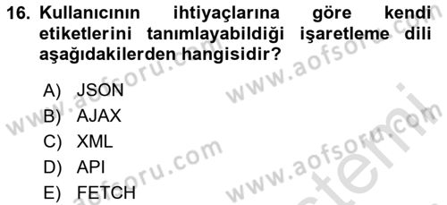 Web Arayüz Programlama Dersi 2025 - 2026 Yılı Yaz Okulu Sınav Soruları 16. Soru