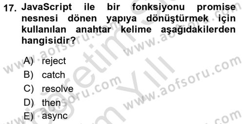 Web Arayüz Programlama Dersi 2025 - 2026 Yılı Yaz Okulu Sınav Soruları 17. Soru