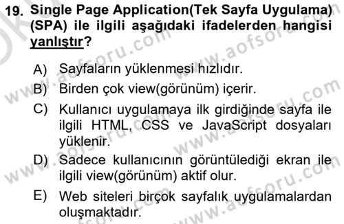 Web Arayüz Programlama Dersi 2025 - 2026 Yılı Yaz Okulu Sınav Soruları 19. Soru