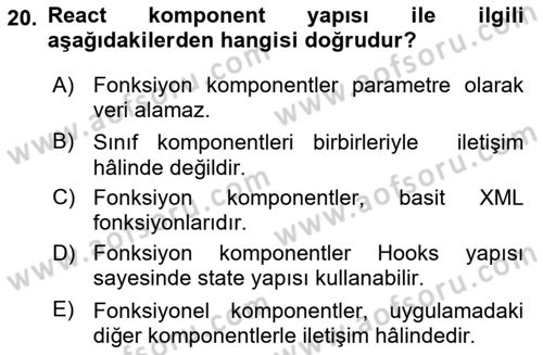 Web Arayüz Programlama Dersi 2025 - 2026 Yılı Yaz Okulu Sınav Soruları 20. Soru