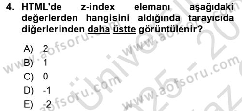 Web Arayüz Programlama Dersi 2025 - 2026 Yılı Yaz Okulu Sınav Soruları 4. Soru