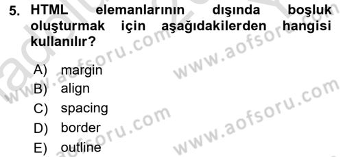 Web Arayüz Programlama Dersi 2025 - 2026 Yılı Yaz Okulu Sınav Soruları 5. Soru