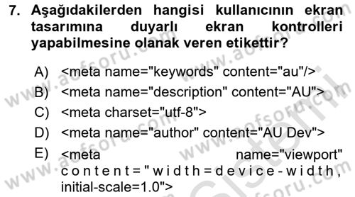 Web Arayüz Programlama Dersi 2025 - 2026 Yılı Yaz Okulu Sınav Soruları 7. Soru