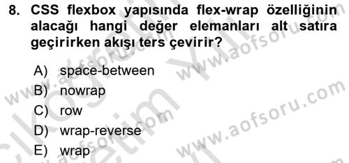 Web Arayüz Programlama Dersi 2025 - 2026 Yılı Yaz Okulu Sınav Soruları 8. Soru