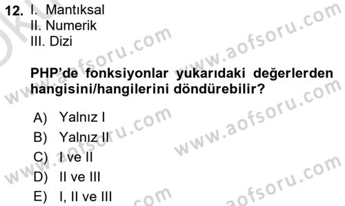 Web Sunucu Programlama Dersi 2022 - 2023 Yılı Yaz Okulu Sınav Soruları 12. Soru