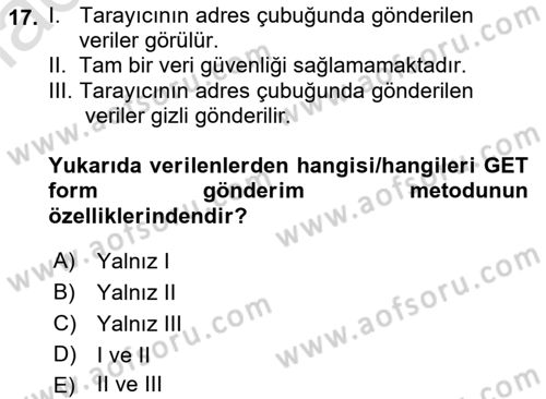 Web Sunucu Programlama Dersi 2022 - 2023 Yılı Yaz Okulu Sınav Soruları 17. Soru