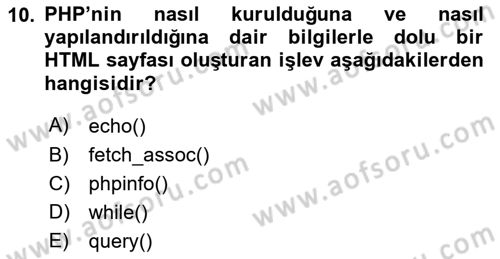 Web Sunucu Programlama Dersi 2023 - 2024 Yılı (Vize) Ara Sınav Soruları 10. Soru