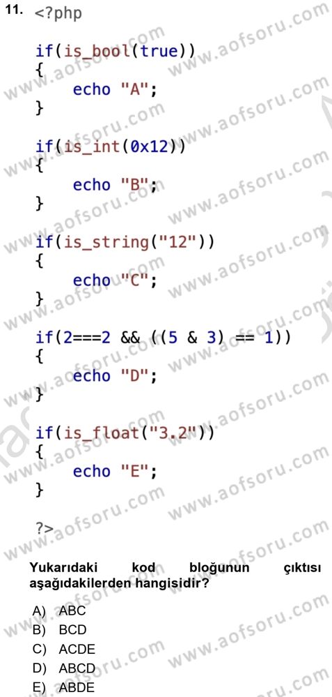 Web Sunucu Programlama Dersi 2023 - 2024 Yılı (Vize) Ara Sınav Soruları 11. Soru