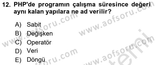 Web Sunucu Programlama Dersi 2023 - 2024 Yılı (Vize) Ara Sınav Soruları 12. Soru