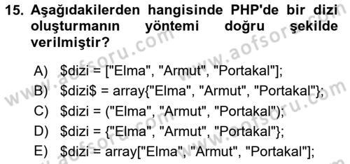 Web Sunucu Programlama Dersi 2023 - 2024 Yılı (Vize) Ara Sınav Soruları 15. Soru