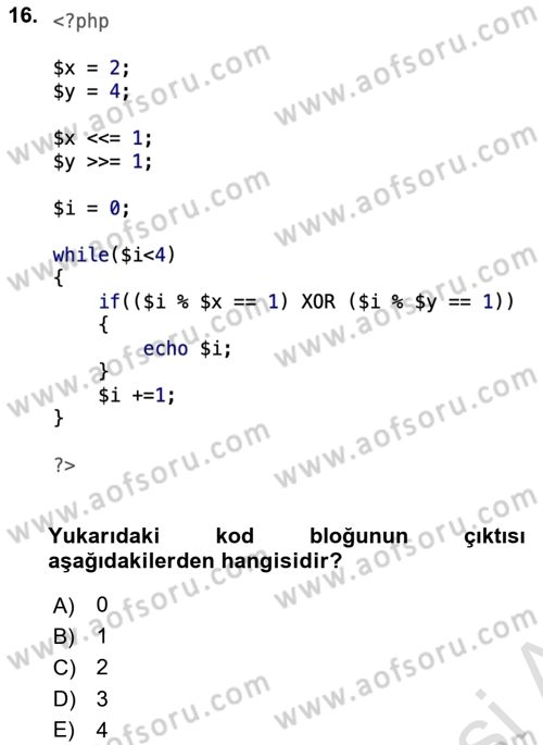 Web Sunucu Programlama Dersi 2023 - 2024 Yılı (Vize) Ara Sınav Soruları 16. Soru