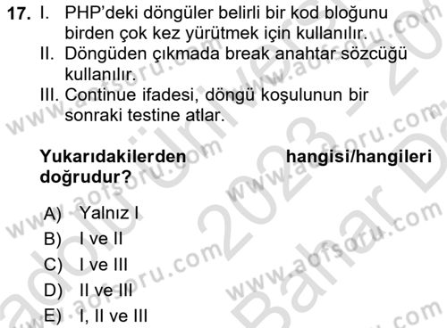 Web Sunucu Programlama Dersi 2023 - 2024 Yılı (Vize) Ara Sınav Soruları 17. Soru