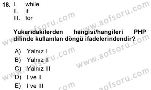 Web Sunucu Programlama Dersi 2023 - 2024 Yılı (Vize) Ara Sınav Soruları 18. Soru