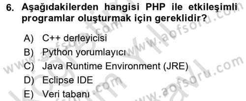 Web Sunucu Programlama Dersi 2023 - 2024 Yılı (Vize) Ara Sınav Soruları 6. Soru