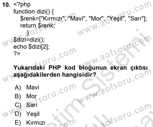 Web Sunucu Programlama Dersi 2023 - 2024 Yılı (Final) Dönem Sonu Sınav Soruları 10. Soru