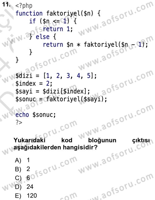 Web Sunucu Programlama Dersi 2023 - 2024 Yılı (Final) Dönem Sonu Sınav Soruları 11. Soru