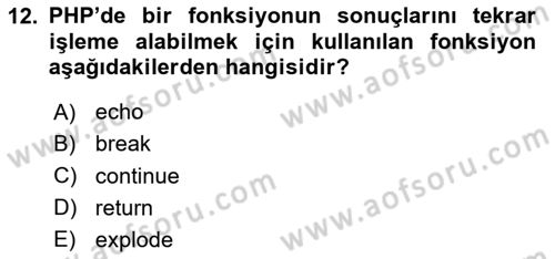 Web Sunucu Programlama Dersi 2023 - 2024 Yılı (Final) Dönem Sonu Sınav Soruları 12. Soru