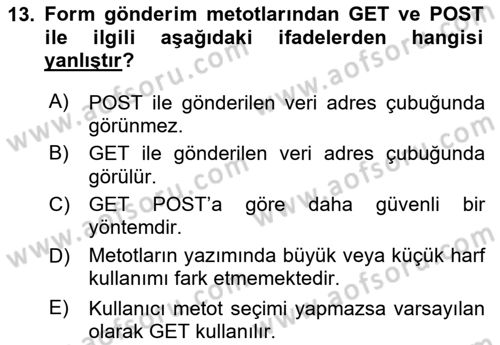 Web Sunucu Programlama Dersi 2023 - 2024 Yılı (Final) Dönem Sonu Sınav Soruları 13. Soru