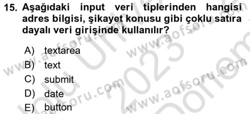 Web Sunucu Programlama Dersi 2023 - 2024 Yılı (Final) Dönem Sonu Sınav Soruları 15. Soru