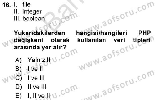 Web Sunucu Programlama Dersi 2023 - 2024 Yılı (Final) Dönem Sonu Sınav Soruları 16. Soru