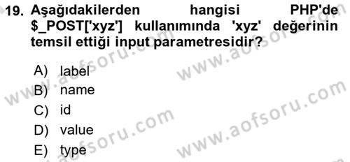 Web Sunucu Programlama Dersi 2023 - 2024 Yılı (Final) Dönem Sonu Sınav Soruları 19. Soru