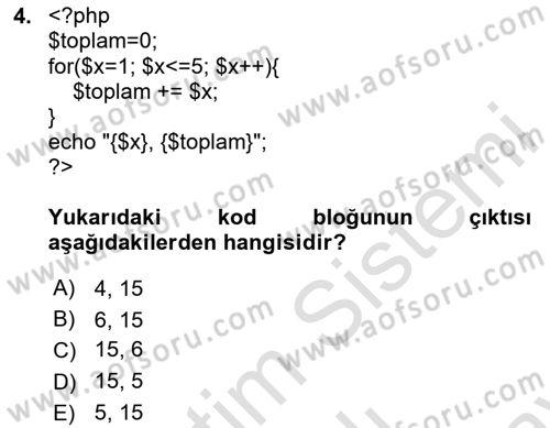 Web Sunucu Programlama Dersi 2023 - 2024 Yılı (Final) Dönem Sonu Sınav Soruları 4. Soru