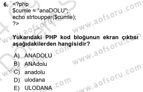 Web Sunucu Programlama Dersi 2023 - 2024 Yılı (Final) Dönem Sonu Sınav Soruları 6. Soru