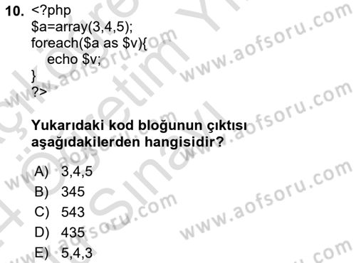 Web Sunucu Programlama Dersi 2023 - 2024 Yılı Yaz Okulu Sınavı 10. Soru