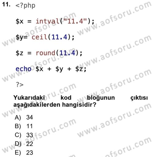 Web Sunucu Programlama Dersi 2023 - 2024 Yılı Yaz Okulu Sınavı 11. Soru